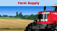 Navigation Button image shows a red tractor standing in a harvested field; Mouse Over for an overview of our stocked Farm Supplies