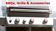 Navigation Button image shows a gas bar-b-que control panel; Mouse Over for an overview page of BBQ, Smokers and Accessories we carry